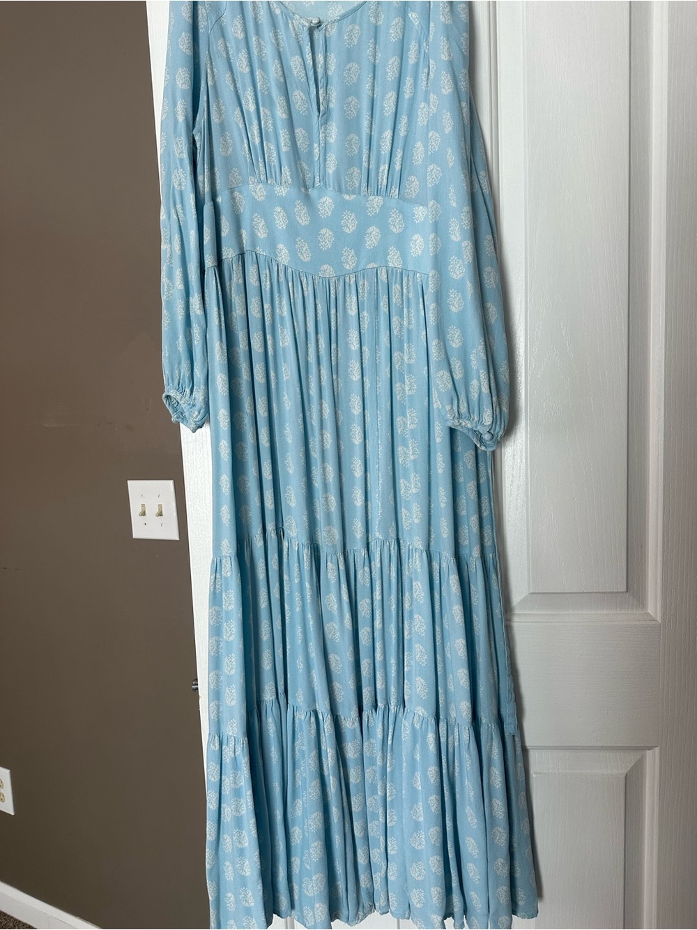 Patrons of Peace Light Blue Printed Tiered Maxi Dress